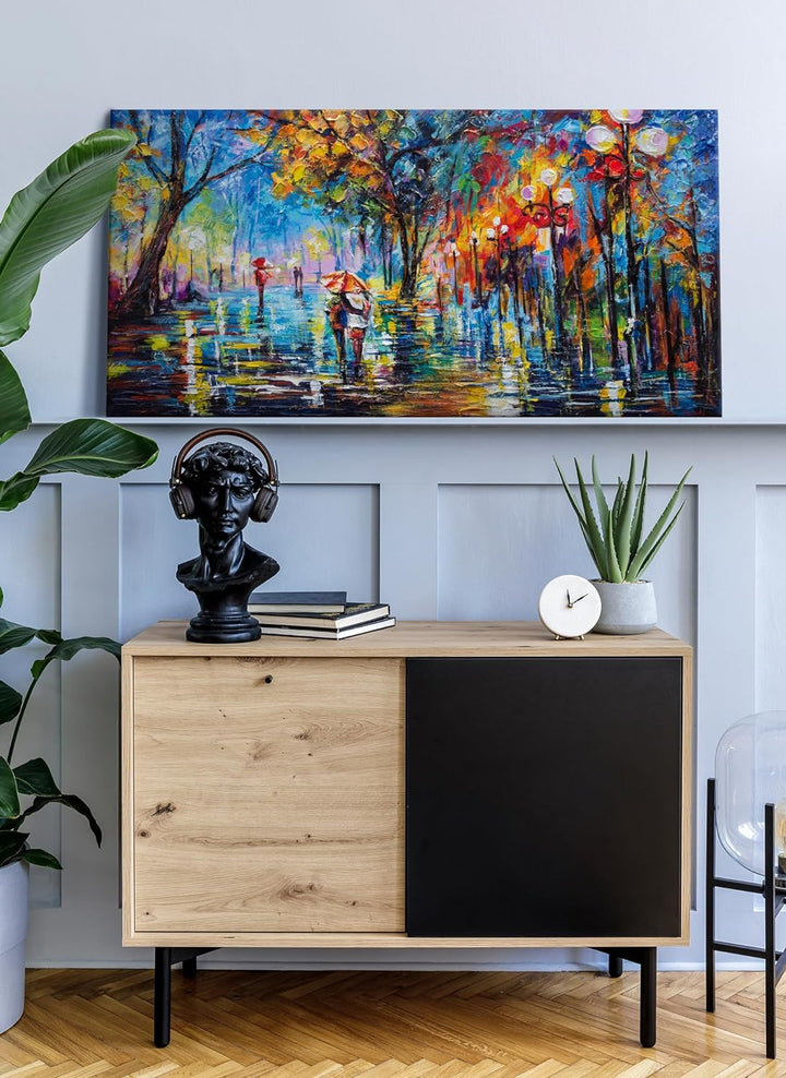 YS-Art Handgemaltes Acrylgemälde “Herbstliche Allee” | Moderne Acrylmalerei auf Keilrahmen | Geschen