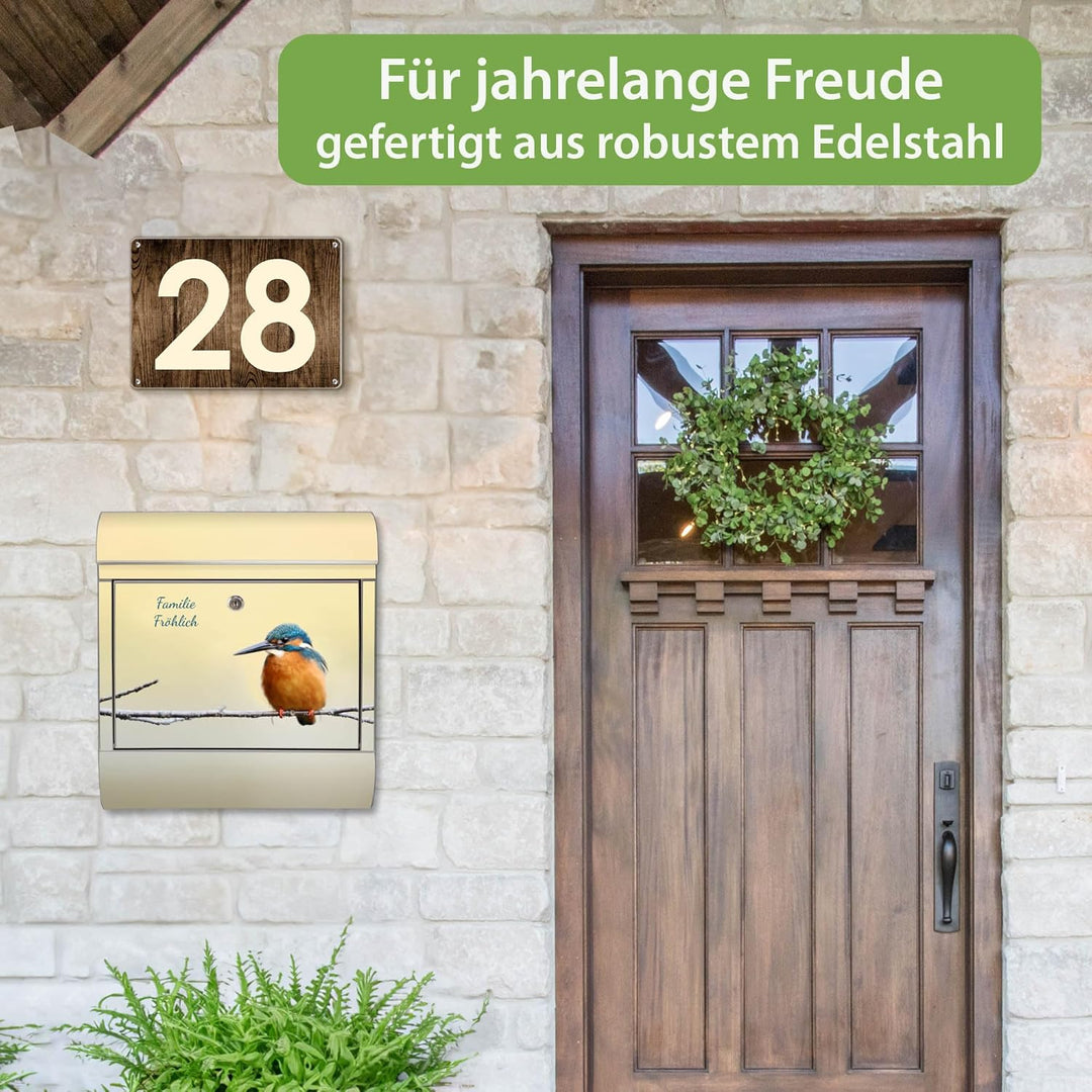 banjado Briefkasten Edelstahl personalisiert 38x43x12cm & 2 Schlüssel - rostfreier Edelstahl Briefka