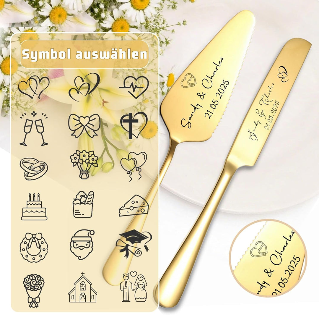 Personalisiertes Tortenmesser & Servierset mit individuellem Namen und Text - Tortenservierset & Hoc