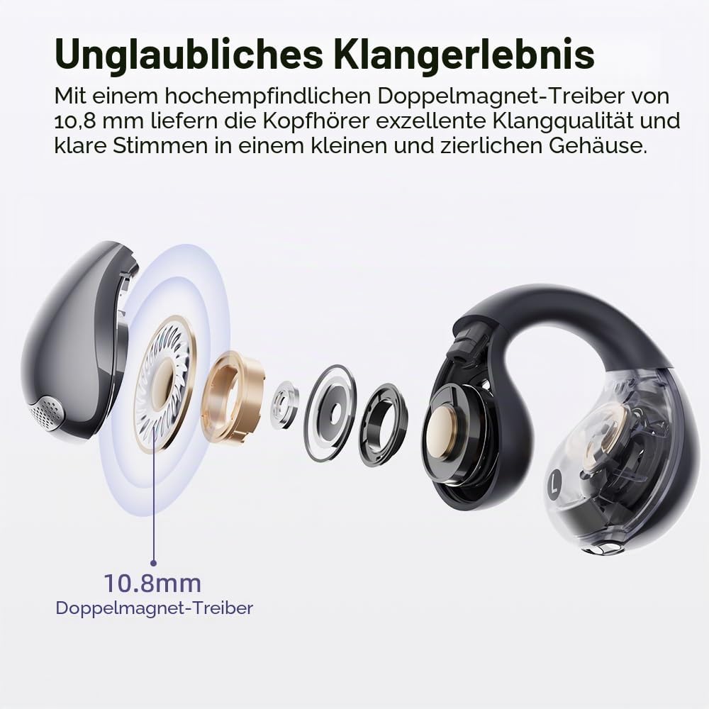 QCY Crossky C30 Open Ear Kopfhörer,Kabellose Bluetooth 5.4 Clip On Kopfhörer,4 Mikrofon ENC Geräusch