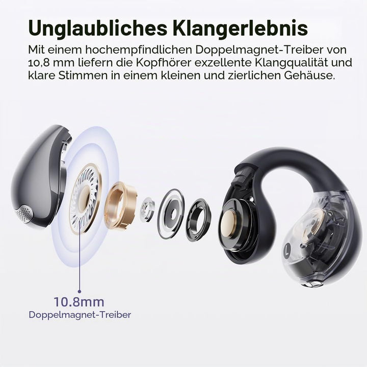 QCY Crossky C30 Open Ear Kopfhörer,Kabellose Bluetooth 5.4 Clip On Kopfhörer,4 Mikrofon ENC Geräusch