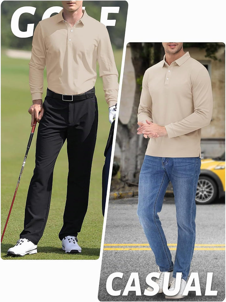 TACVASEN Herren Poloshirt Langarm Golf Polo Schnelltrocknend Funktionsshirts Leicht T-Shirts mit 3-K
