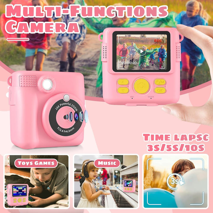 Kinderkamera, Sofortbildkamera Kinder,1080P 2.4 Zoll Bildschirm Digitalkamera Kinder mit 16x Digital