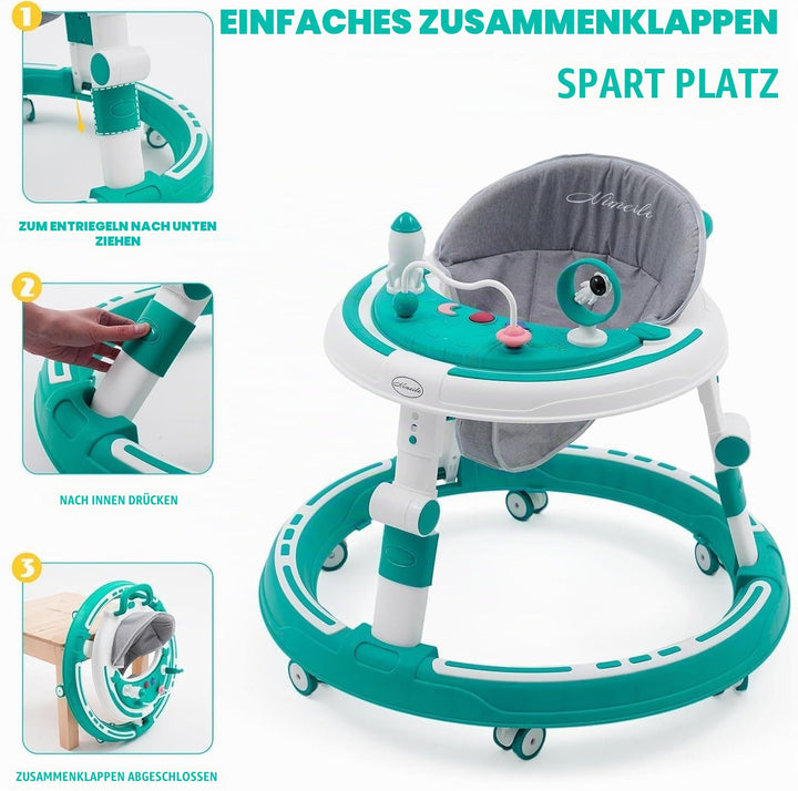 3 in 1 Baby Lauflernhilfe, Lauflernwagen mit 360° Geräuschlosen Silikonrädern, Kippschutz &amp; 4-Fach H