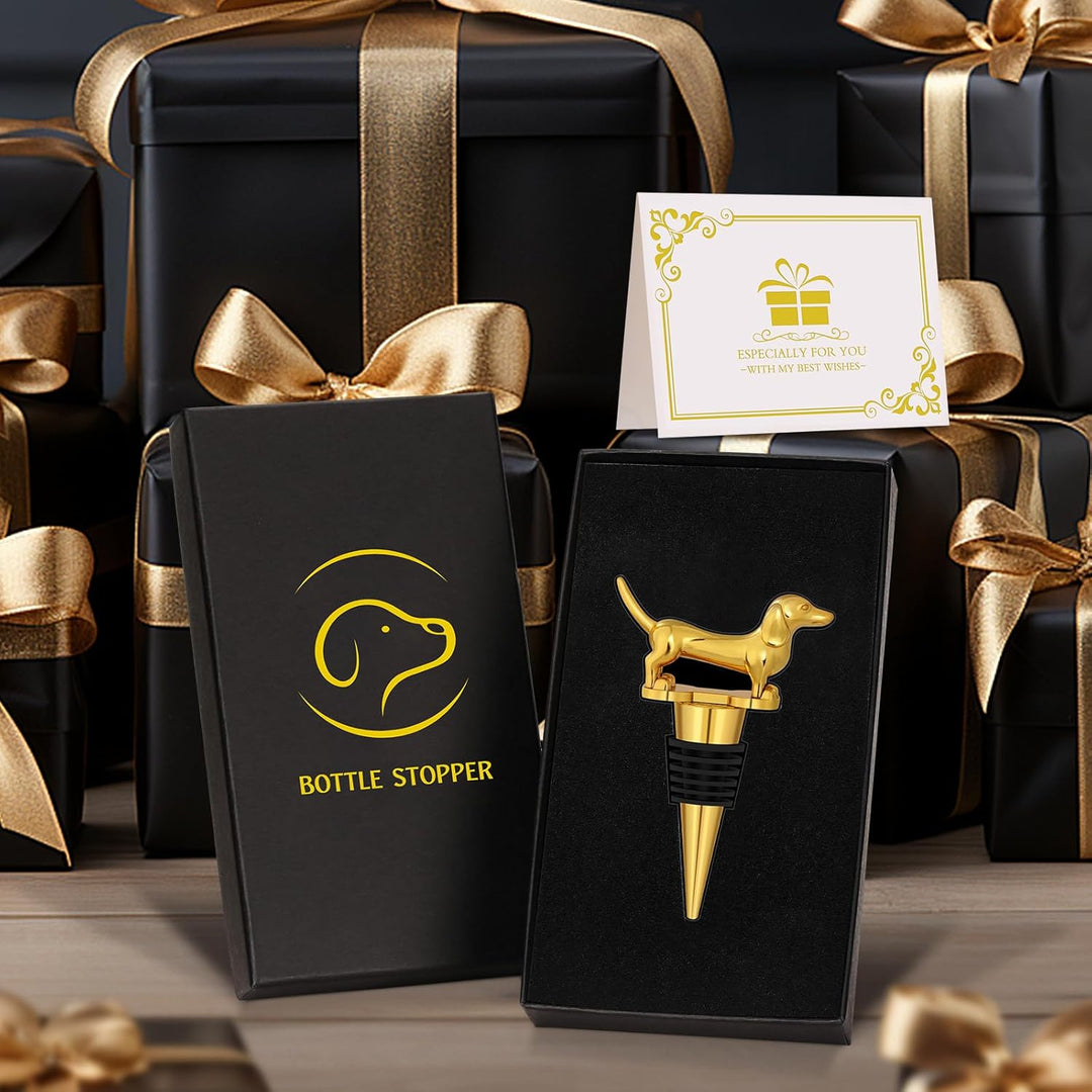 LKKCHER Gold Dackel Weinflaschenverschluss, Dackel Geschenke, Dackel Deko Geburtstagsgeschenk Weinge