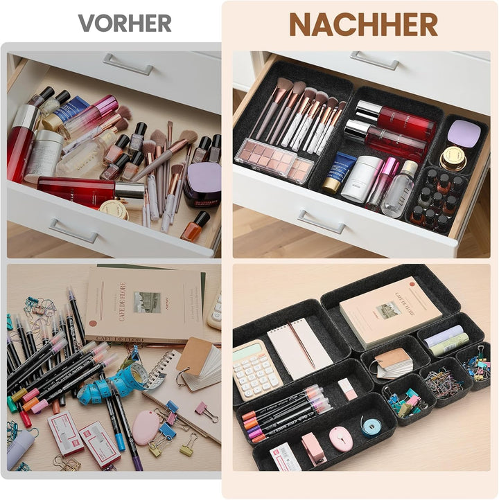 Eurhomewit 9 Stück Schubladen Organizer Filz, Schubladeneinsatz Büro Schubladen Ordnungssystem, Schm