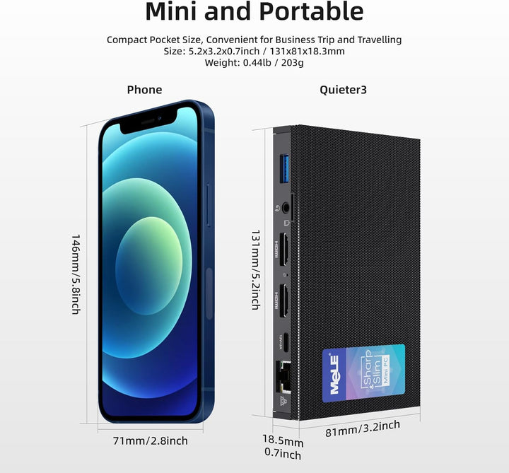 MeLE Quieter3Q Lüfterloser Mini PC Windows 11 Pro Celeron N5105 8GB 256GB, Portable Desktop HDMI Wif