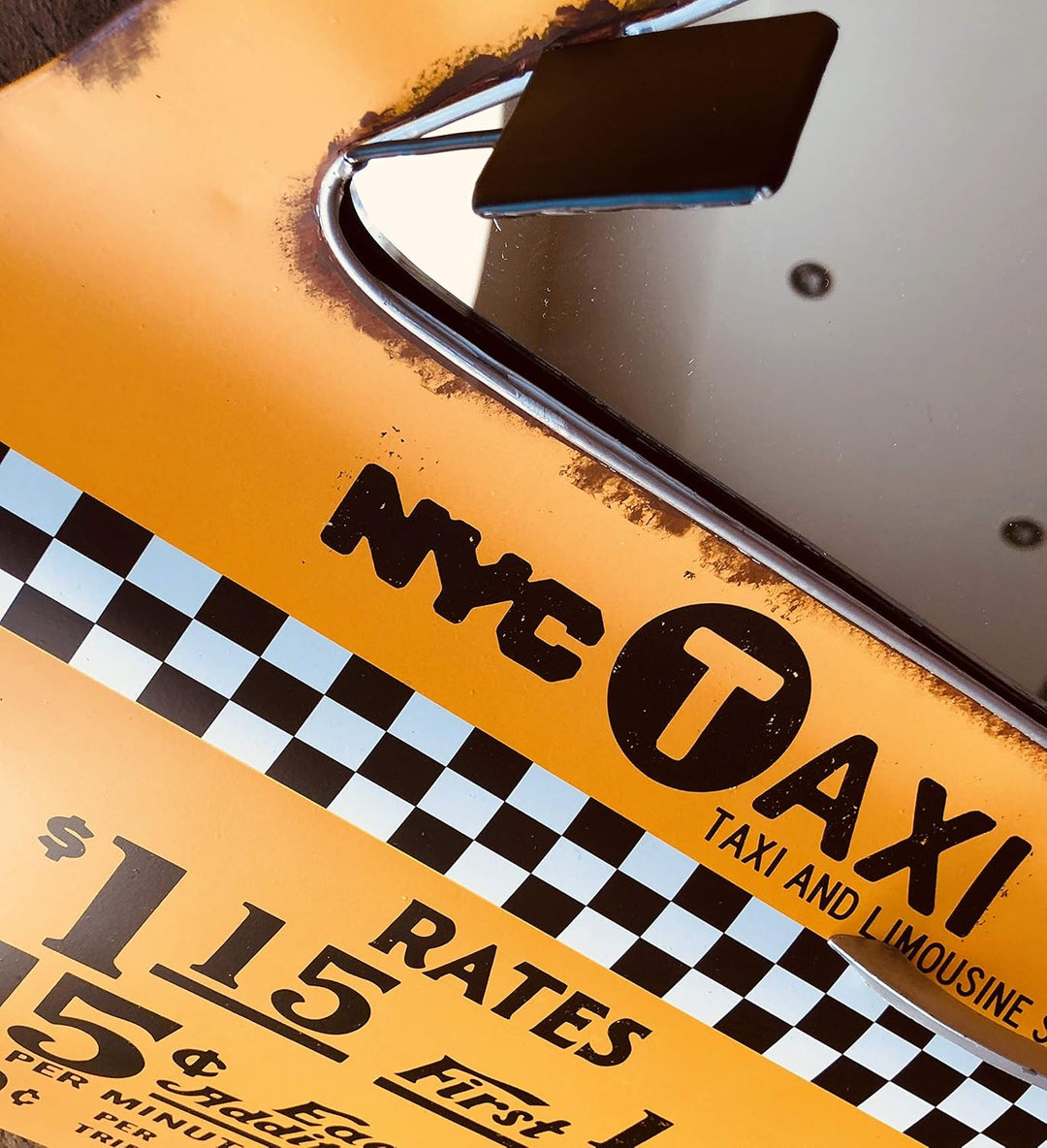 DiiliHiiri New York Taxi Retro-Schild Tür Zeichen mit Spiegel Metallhandwerk Zubehör für Zuhause Wan