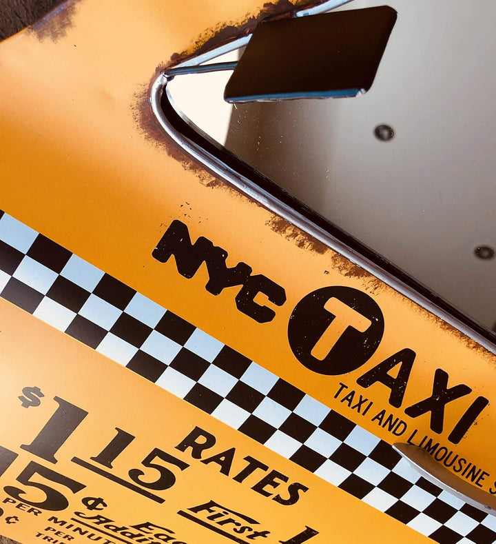 DiiliHiiri New York Taxi Retro-Schild Tür Zeichen mit Spiegel Metallhandwerk Zubehör für Zuhause Wan