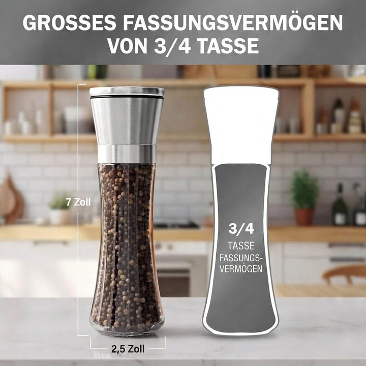 Hochwertiges Set aus Salzmühle und Pfeffermühle von HOME EC - Eistellbare Seesalzmühle & Pfeffermühl