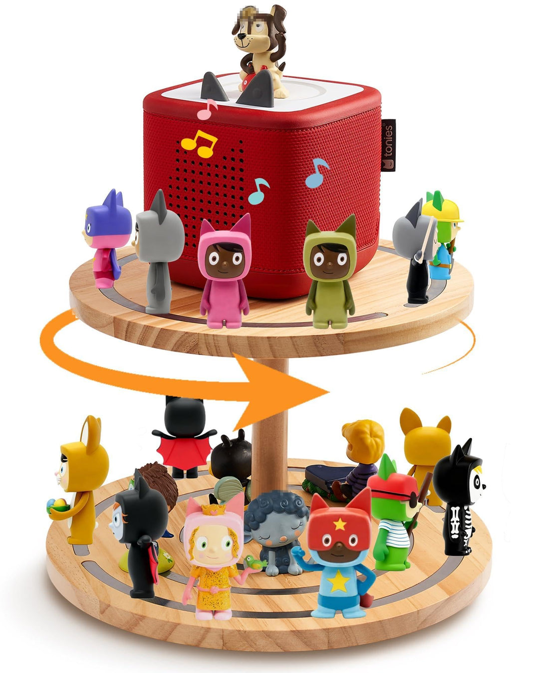 Gieanoo 360°Runde Tonies Magnetisches Regal, 2-Tier Toniebox Display Regal für 30-50 Tonie Charakter