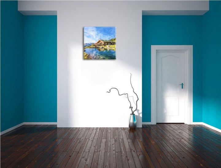 Pool Urlaubsoase, Format: 70x70 auf Leinwand, XXL riesige Bilder fertig gerahmt mit Keilrahmen, Kuns
