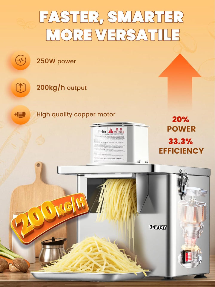 NEWTRY 4-in-1 Elektrische Gemüse Schneidemaschine - 250W Edelstahl-küchenmaschine würfelschneider fü