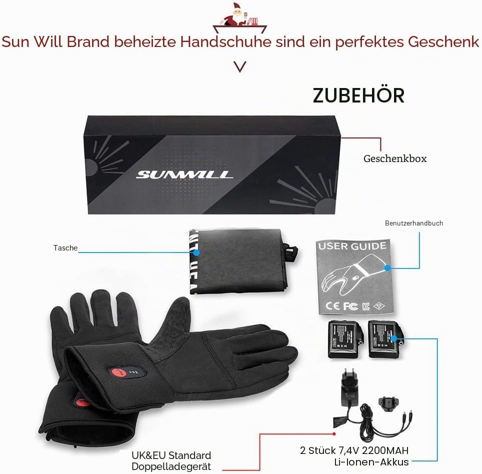 Sun Will elektrische beheizte Handschuhe für Herren Damen，wiederaufladbar beheizbare Winter Handschu