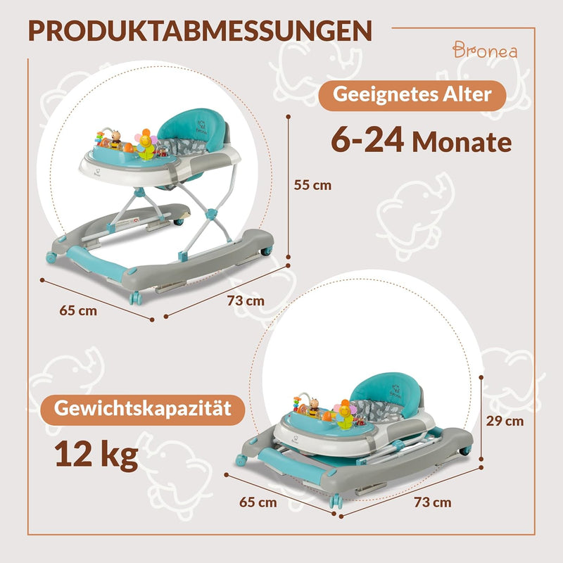 BRONEA® 4-in-1 Gehfrei Babywalker ab 6 Monate | Lauflernwagen Schaukelfunktion und Spielpaneel mit M