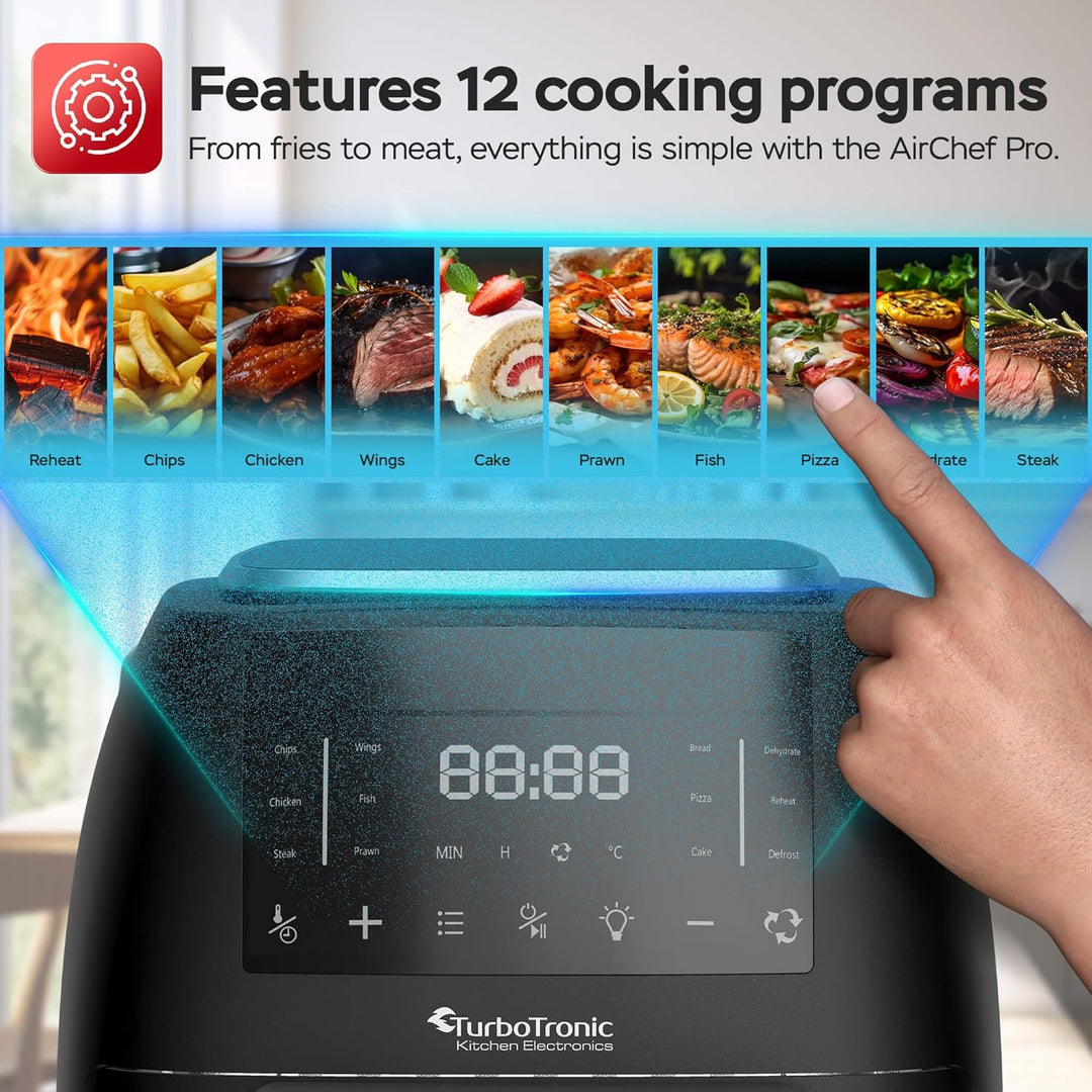 TurboTronic Heissluftfritteuse XXL 12L – Digitale Airfryer & Dörrautomat mit 12 Programmen, Fettfrei