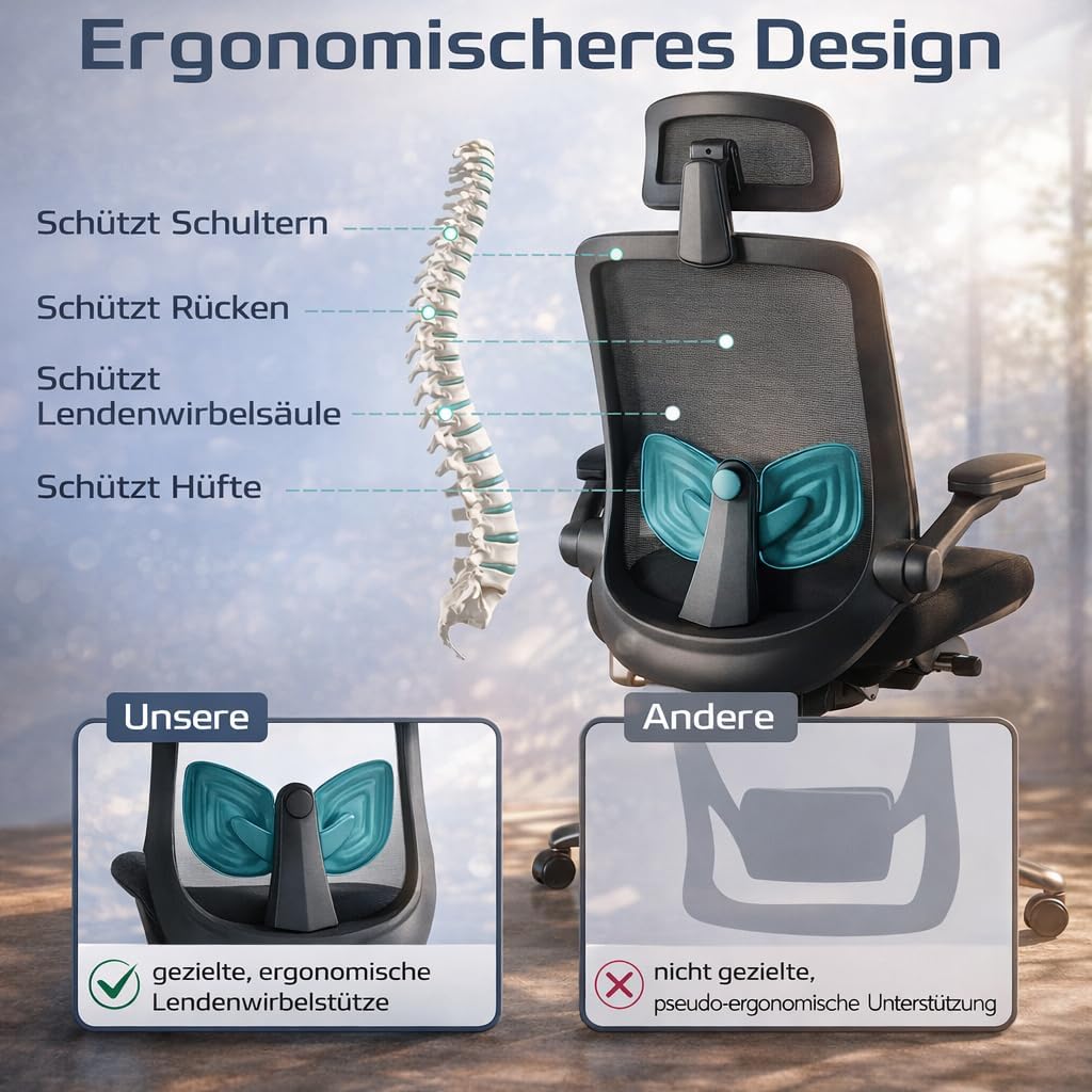 DUMOS Bürostuhl Ergonomisch, Gaming Stuhl mit Verstellbarer Kopfstütze, Armlehnen Schreibtischstuhl,