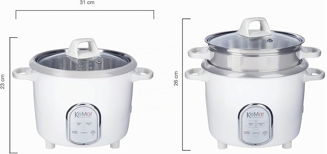KeMar Kitchenware KRC-175 Reiskocher | 5 Programme | 1,4L | 500W | Edelstahltopf | Glasdeckel |