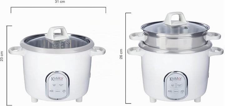 KeMar Kitchenware KRC-175 Reiskocher | 5 Programme | 1,4L | 500W | Edelstahltopf | Glasdeckel |