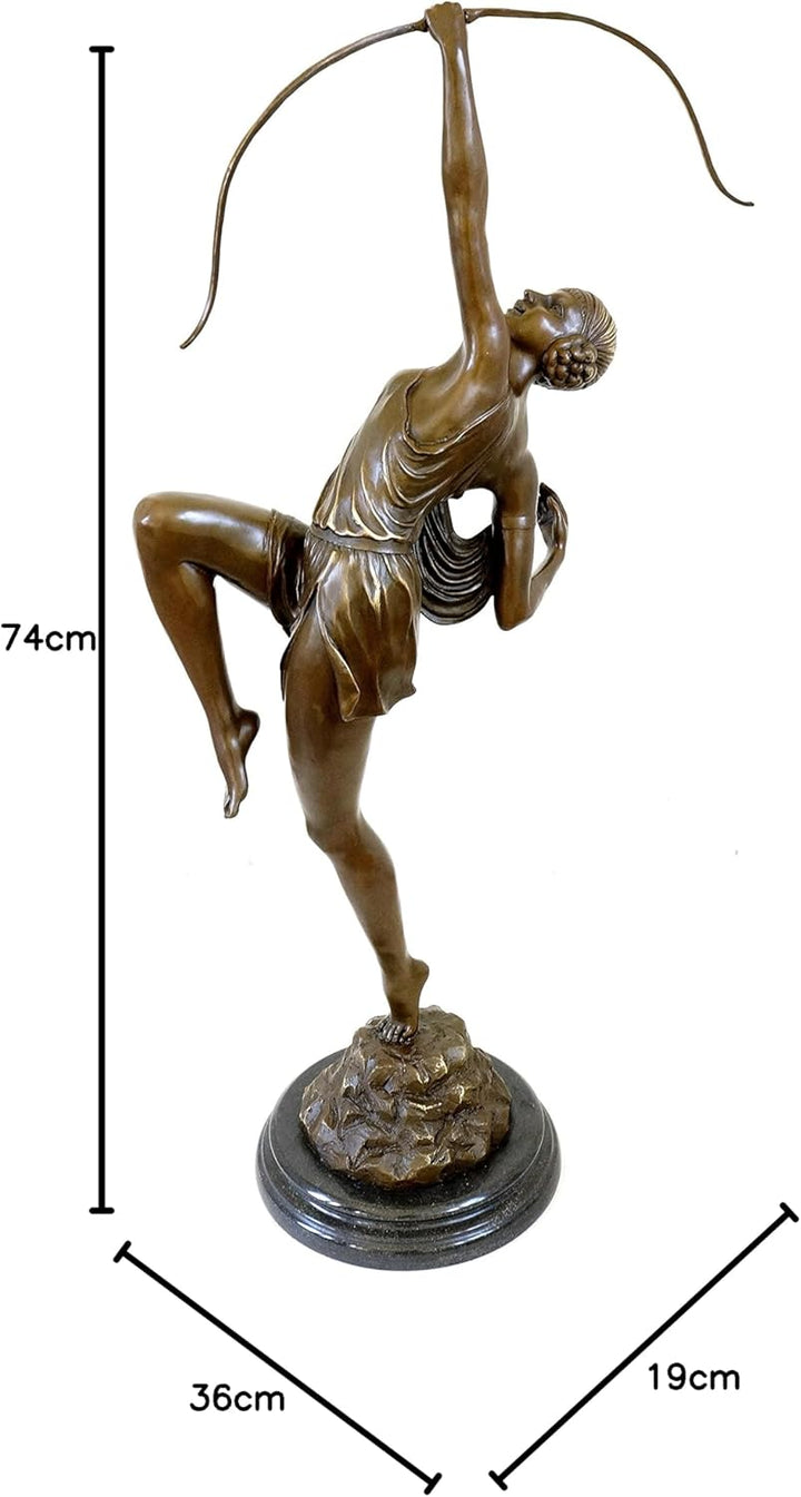 Kunst & Ambiente - Grosse Art Deco Skulptur - XXL Diana mit Bogen Figur - Pierre le Faguays - Bronze