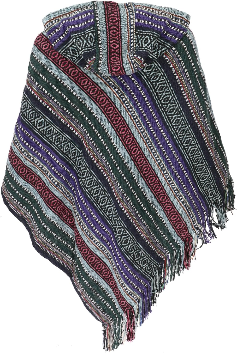GURU SHOP Unisex Poncho Hippie Chic, Andenponcho mit Fransen, Herren/Damen, Baumwolle Einheitsgrösse