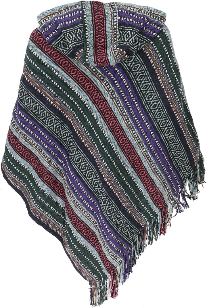 GURU SHOP Unisex Poncho Hippie Chic, Andenponcho mit Fransen, Herren/Damen, Baumwolle Einheitsgrösse