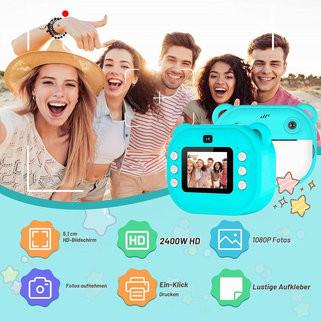 Sofortbildkamera für Kinder mit Drucker, 48MP & 1080P Digitalkamera mit 2,4 Zoll Display, Kinderkame