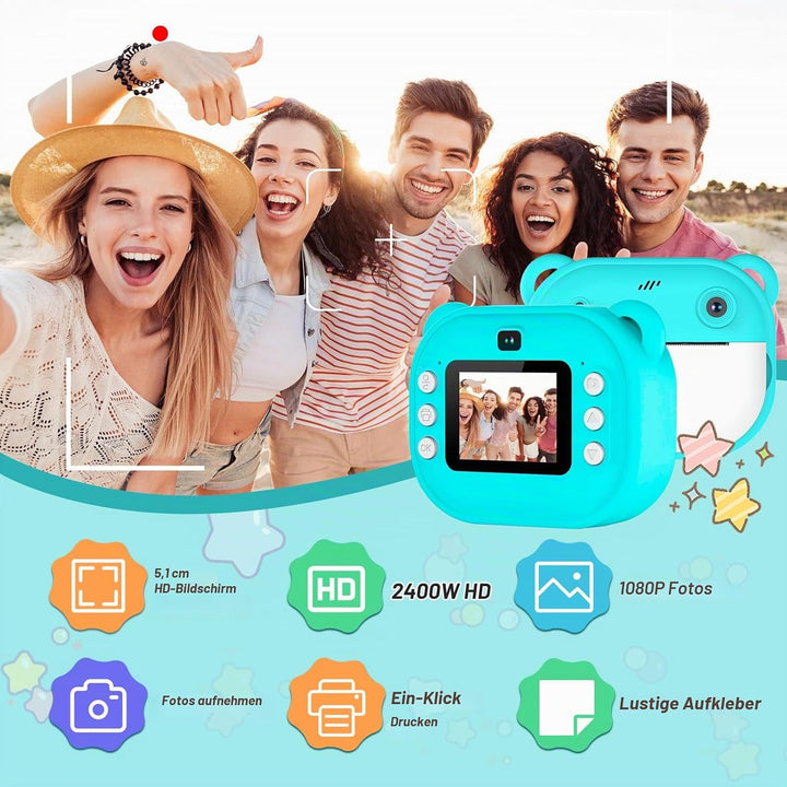 Sofortbildkamera für Kinder mit Drucker, 48MP & 1080P Digitalkamera mit 2,4 Zoll Display, Kinderkame