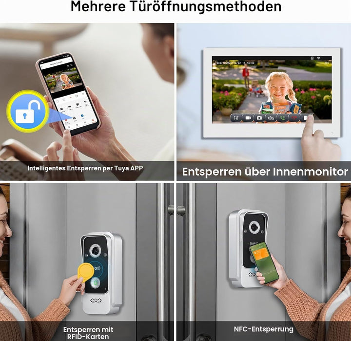 2 Draht WLAN 1080P HD Video-Türglocke-Kamera mit Monitor, Video-Türtelefon Intercom-System, 10 Zoll