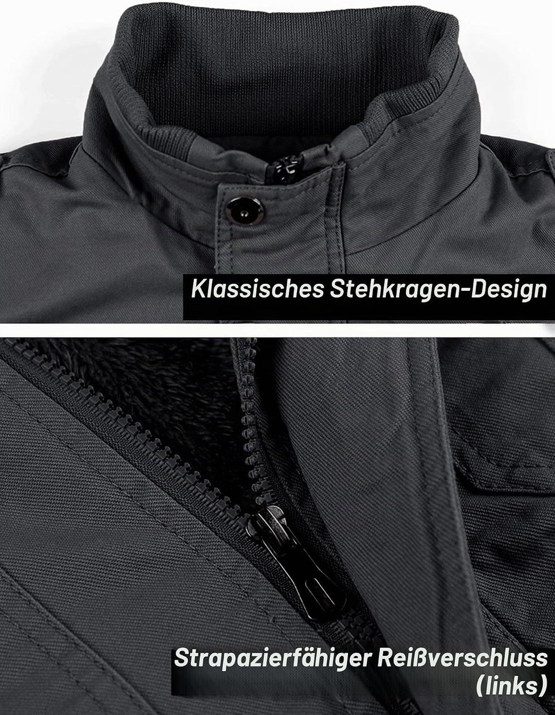 MAGCOMSEN Winterjacke Herren Warm Gefüttert Fleecejacke Cargo Casual Übergangsjacke Baumwolle Army J