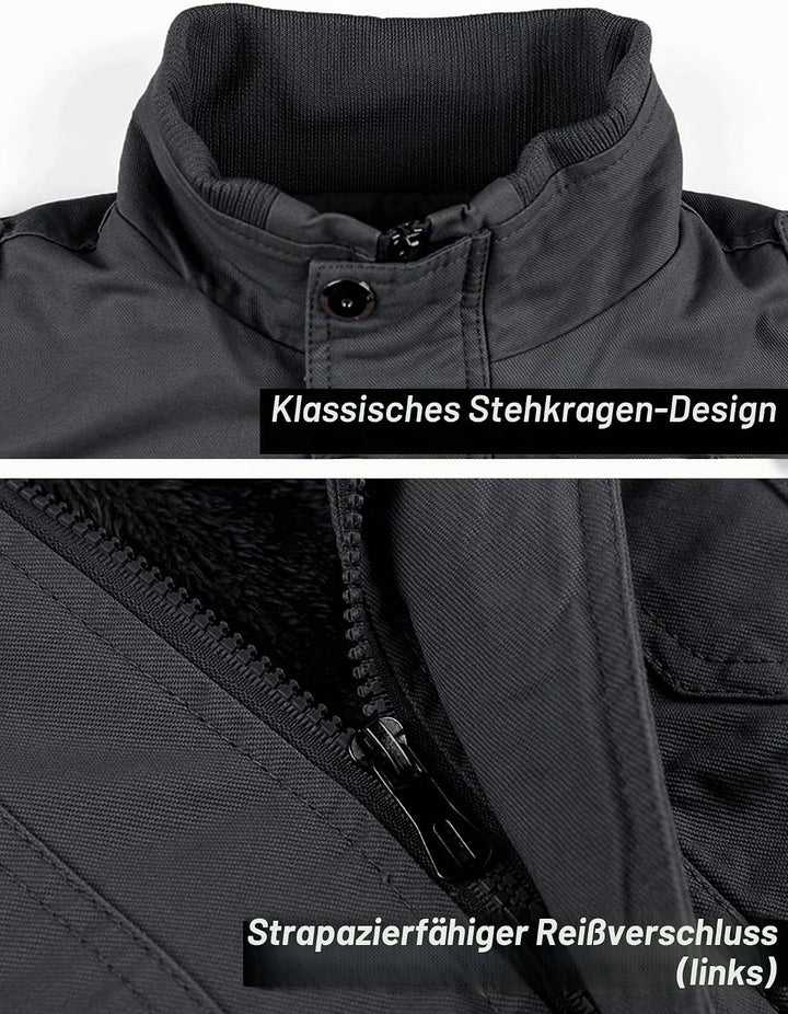 MAGCOMSEN Winterjacke Herren Warm Gefüttert Fleecejacke Cargo Casual Übergangsjacke Baumwolle Army J