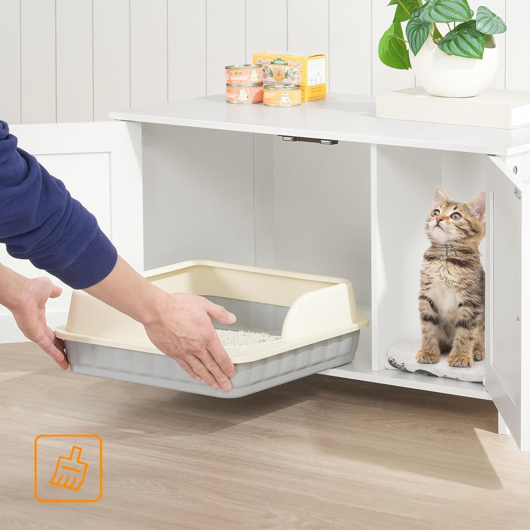 HOOBRO Katzenschrank, Katzenklo Schrank, Katzenhaus mit Tür und separater Trennwand, Sitzbank, Katze