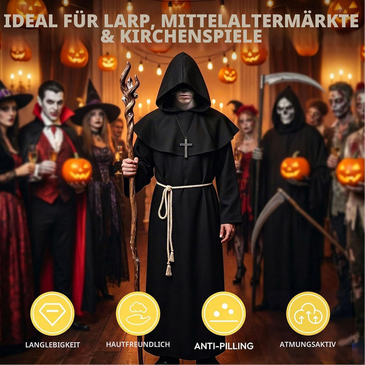 KONVINIT Mönch Robe Kostüm Männer Prister Gewand Kostüm Mittelalterliche Robe mit Kapuze Halloween K