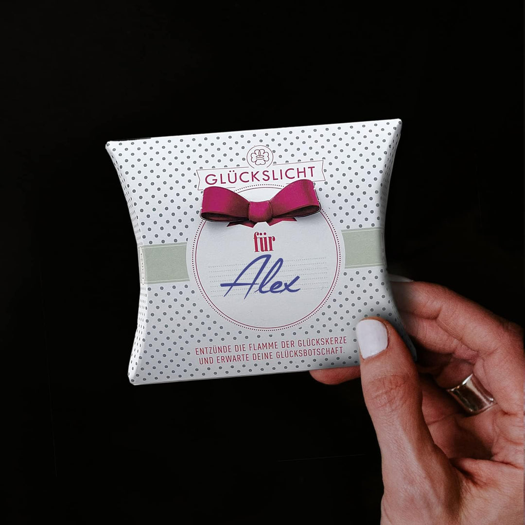 Glückslicht/Dots/Glückslicht für … / personalisierbar/Elegante weisse Geschenkbox mit zartgrünen Pun