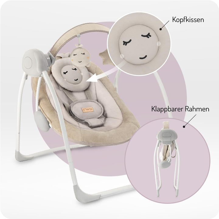 MoMi Babywippe LISS für Babys bis 9 kg, faltbar, Batterie- oder Netzbetrieb, Netzteil mit USB-Kabel,