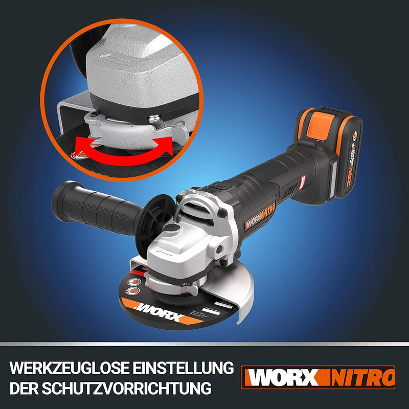 WORX WX812 NITRO Akku Winkelschleifer 20V - 125mm Scheiben-Durchmesser - 8500 U/min - leistungsstark