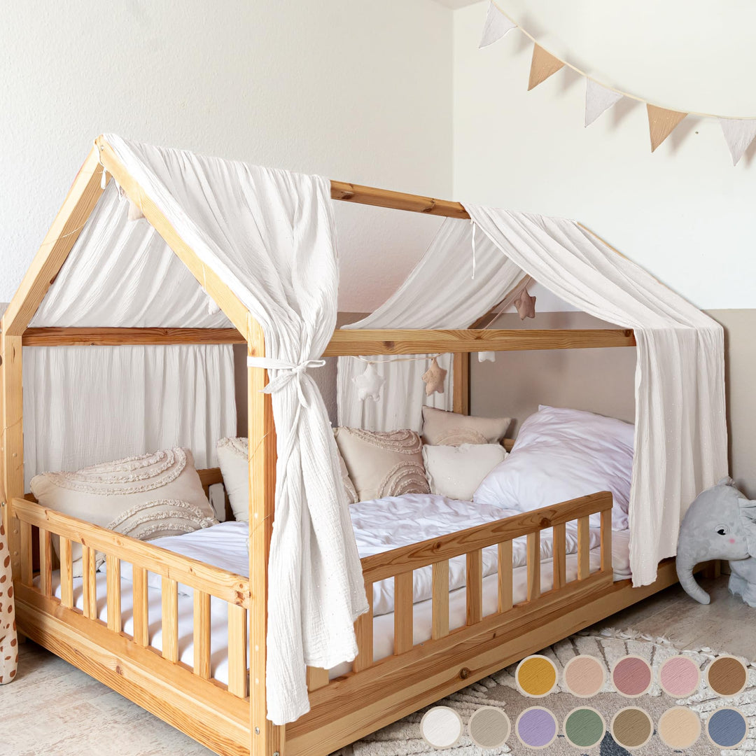 Hausbett Himmel [in 12 Farben] Betthimmel Hausbett aus 100% Baumwolle Musselin - Stoffhimmel für Hau