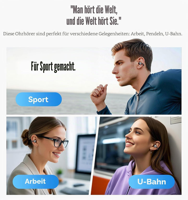 King Lucky Open-Ear-Kopfhörer Kabellos Bluetooth 6.0–Clip-On-Ohrhörer mit Mikrofon,50h Spielzeit,ENC