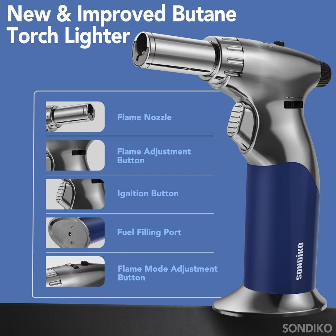 Sondiko Dreifach Einstellbarer Mini-Bunsenbrenner, Nachfüllbar Küchenbrenner mit kontinuierlicher Fl