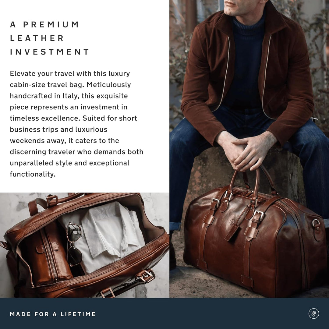 Maxwell Scott - Luxus-Reisetasche, 38 L, Kabinengrösse mit doppelter Öffnung vom Boden bis zum Boden
