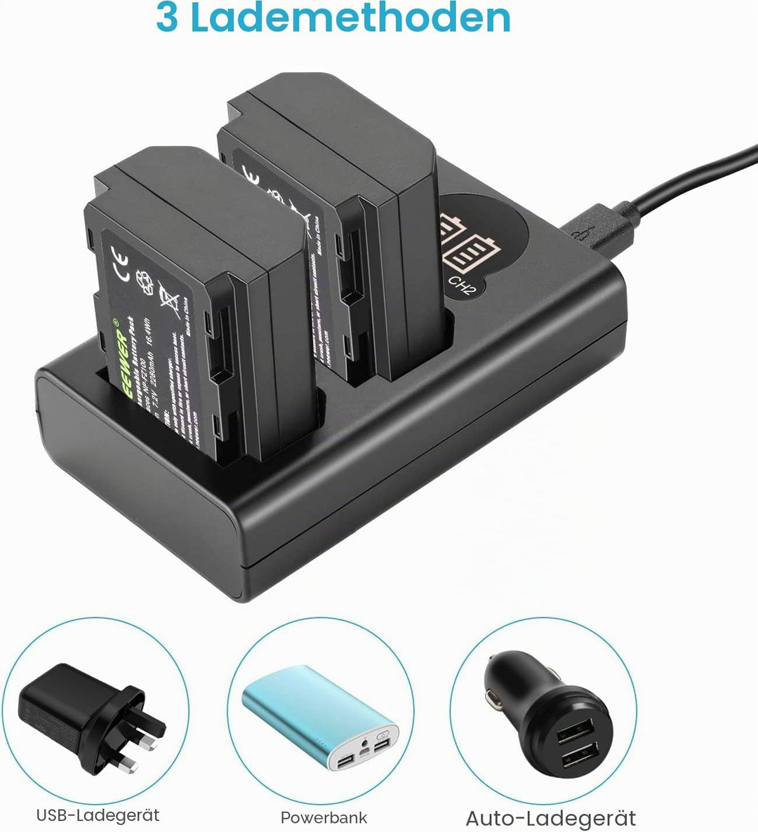 NEEWER NP-FZ100 2280mAh Ersatzakku und Ladegerät mit LCD Bildschirm, 2 Packungen, kompatibel mit Son