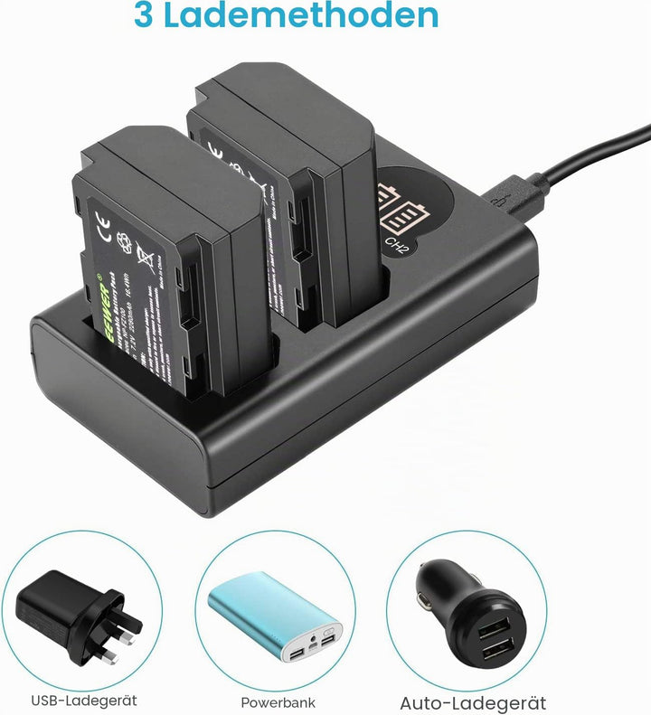 NEEWER NP-FZ100 2280mAh Ersatzakku und Ladegerät mit LCD Bildschirm, 2 Packungen, kompatibel mit Son