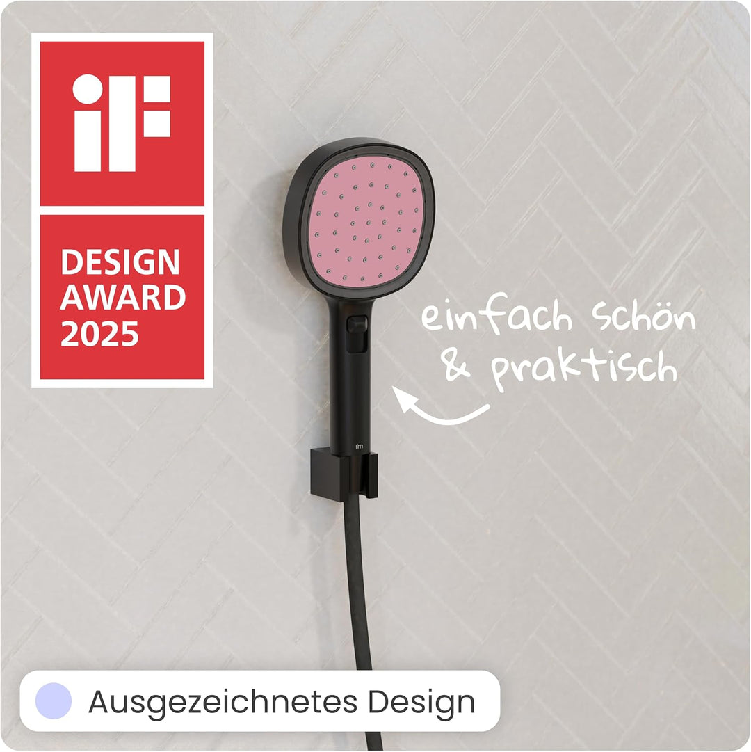 instmaier Cleo | Handbrause-Set | Duschkopf und passender 1,5m Brauseschlauch | Schwarz/Koralle | 2