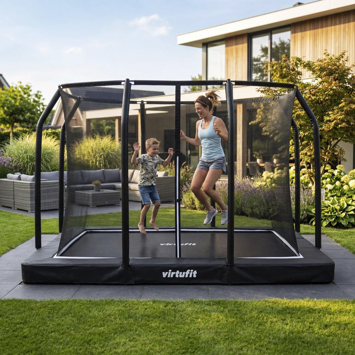 VirtuFit Premium Bodentrampolin mit Sicherheitsnetz - Schwarz - 213 x 305 cm