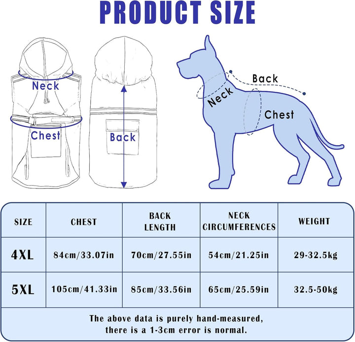 Regenmantel für Hunde, SilverChry Regenjacke für Hunde, Wasserdicht mit Kapuze, Atmungsaktiv, Wasser