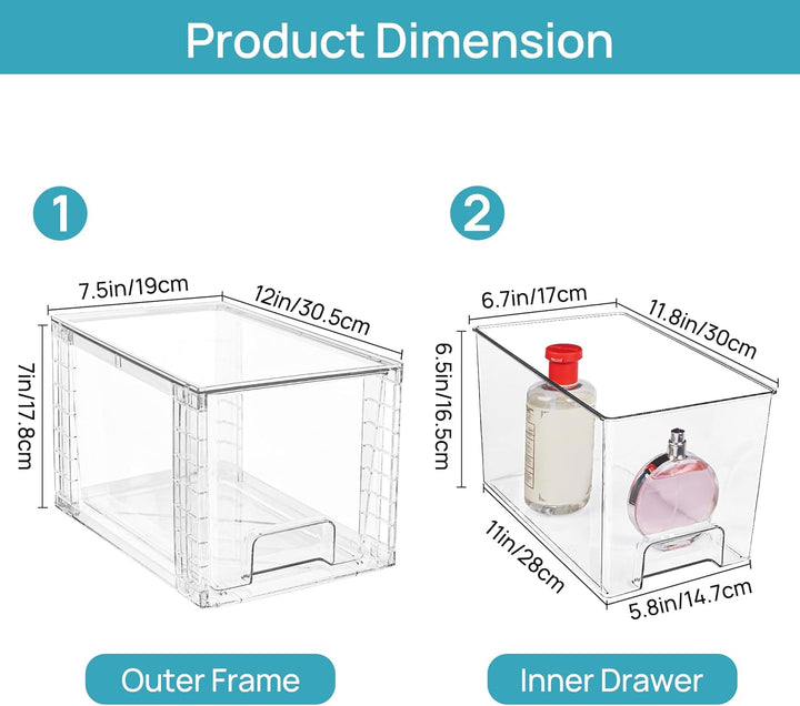 Vtopmart 4er-Pack grosse stapelbare Aufbewahrungsschubladen, transparente Acryl-Schubladenorganisato