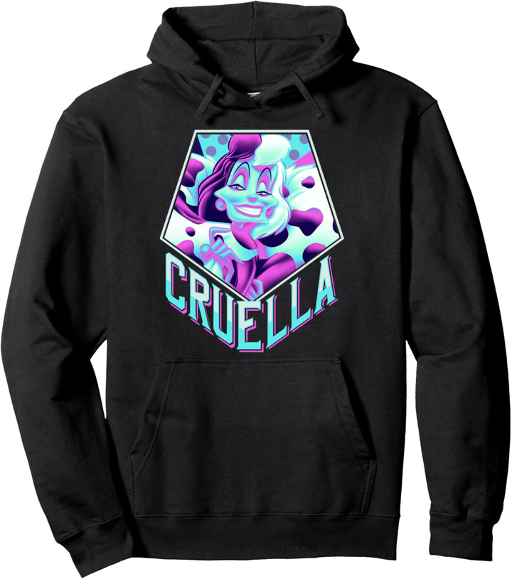 Disney Villains Cruella De Vil Pentagon Neon Portrait Pullover Hoodie