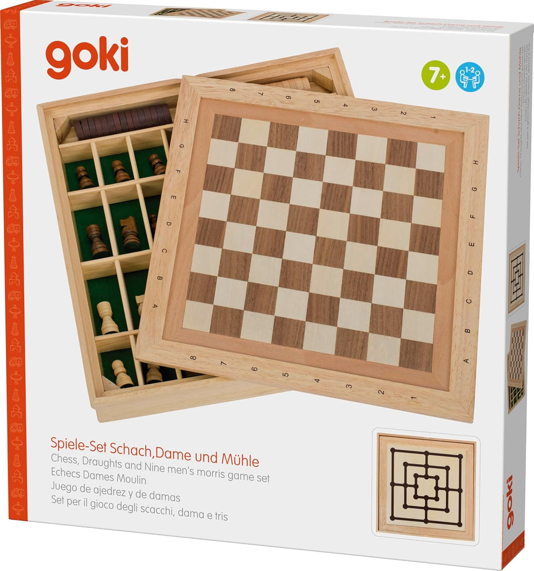 Goki 56953 - Spiele-Set Schach, Dame und Mühle