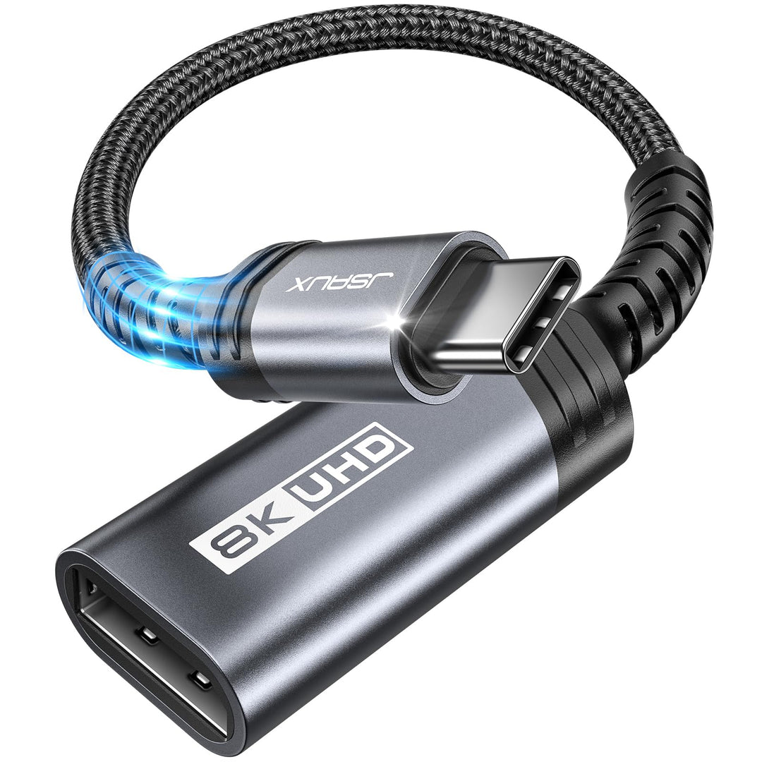 JSAUX USB C DisplayPort Adapter DP1.4 [8K@60Hz, 4K@144Hz 120Hz, 2K@240Hz] Dynamic HDR, 3D Thunderbol