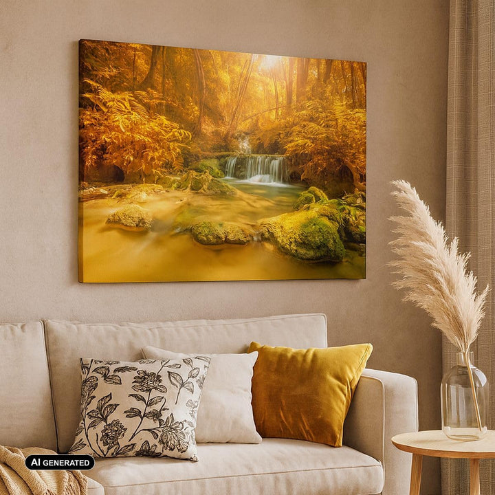 ARTTOR Bilder auf Leinwand Wald Bach Tropen Natur Leinwandbild 70x50cm Wandbilder Dekoration Wohnzim